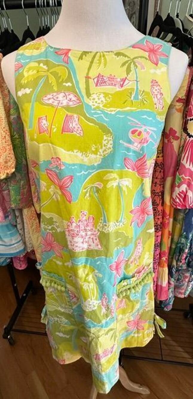 Lilly Pulitzer Vintage Shift Dress Private Island Tropical Print 6 EUC Rare!